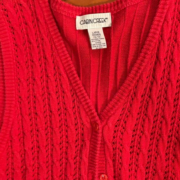 Women's 90's Vtg. Red Knit Sweater Vest Cardigan Size L - Picture 5 of 5